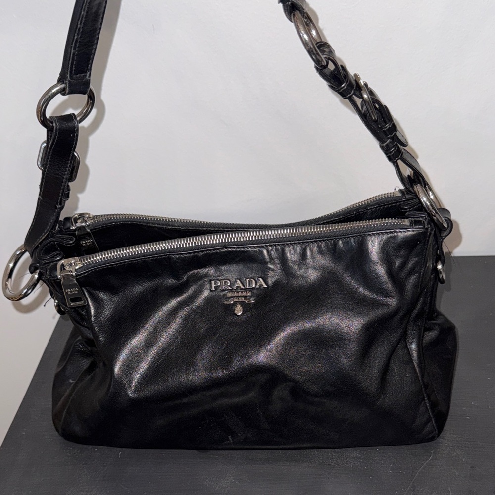 Prada Sleek Black Leather Shoulder Bag